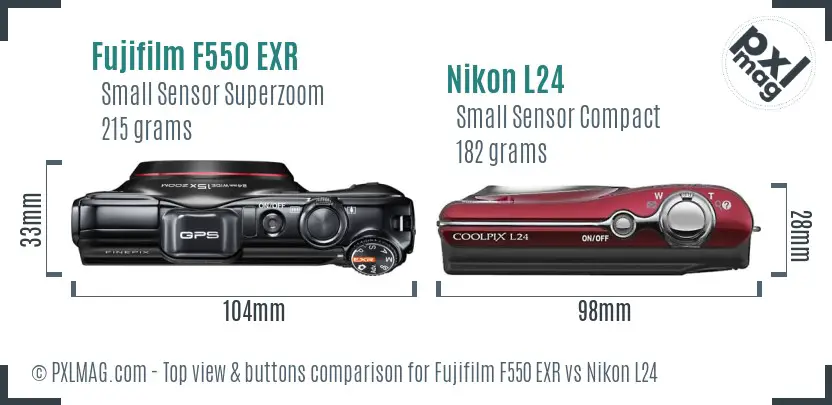 Fujifilm F550 EXR vs Nikon L24 top view buttons comparison