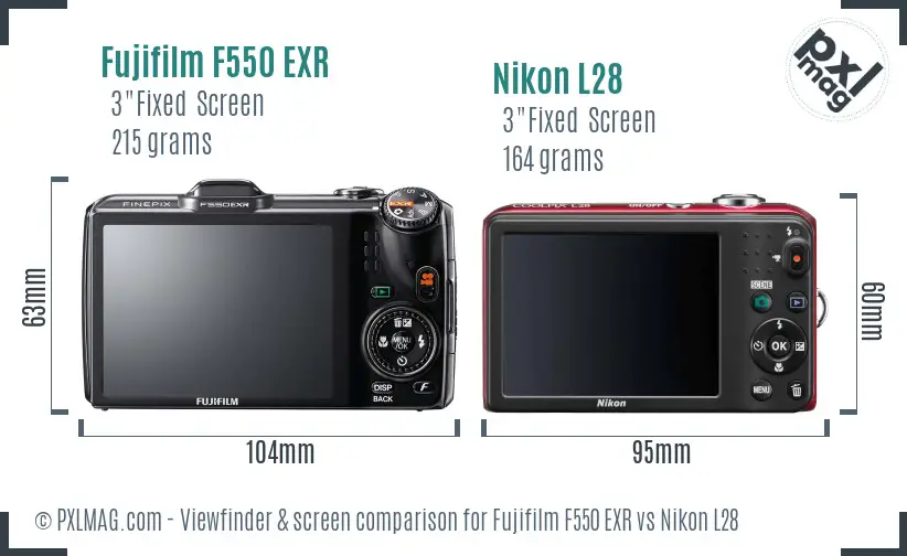 Fujifilm F550 EXR vs Nikon L28 Screen and Viewfinder comparison