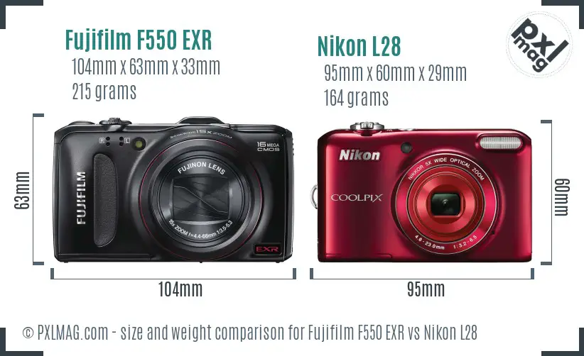 Fujifilm F550 EXR vs Nikon L28 size comparison