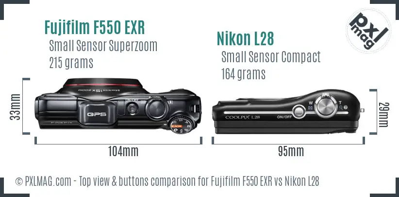 Fujifilm F550 EXR vs Nikon L28 top view buttons comparison