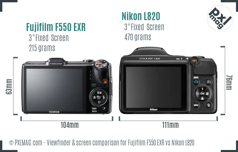 Fujifilm F550 EXR vs Nikon L820 Screen and Viewfinder comparison