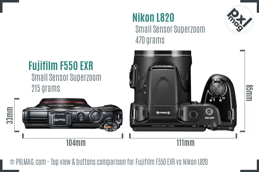 Fujifilm F550 EXR vs Nikon L820 top view buttons comparison