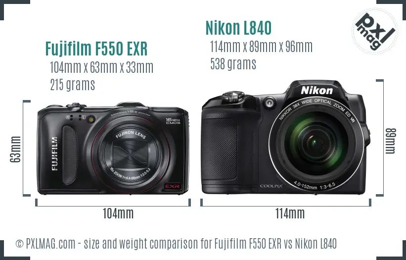 Fujifilm F550 EXR vs Nikon L840 size comparison