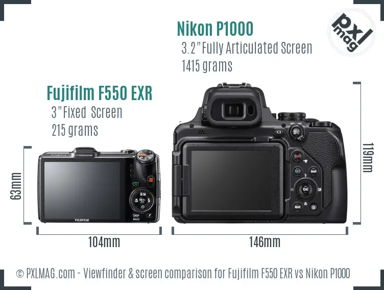 Fujifilm F550 EXR vs Nikon P1000 Screen and Viewfinder comparison