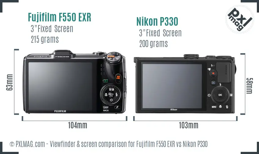 Fujifilm F550 EXR vs Nikon P330 Screen and Viewfinder comparison