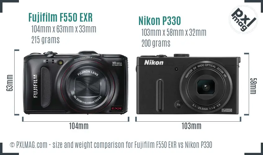 Fujifilm F550 EXR vs Nikon P330 size comparison