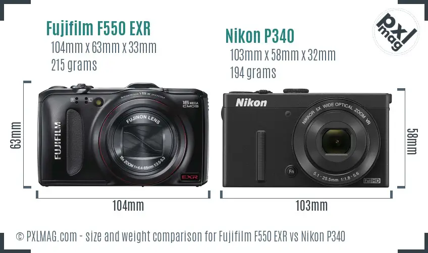 Fujifilm F550 EXR vs Nikon P340 size comparison Fujifilm F550 EXR vs Nikon P340 size comparison