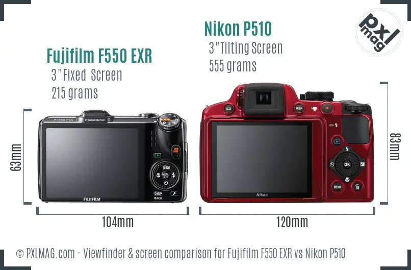 Fujifilm F550 EXR vs Nikon P510 Screen and Viewfinder comparison
