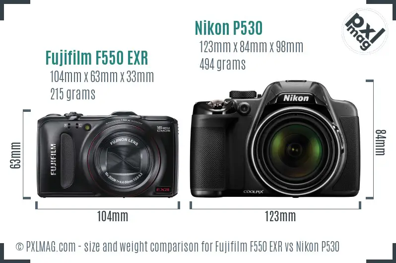 Fujifilm F550 EXR vs Nikon P530 size comparison Fujifilm F550 EXR vs Nikon P530 size comparison