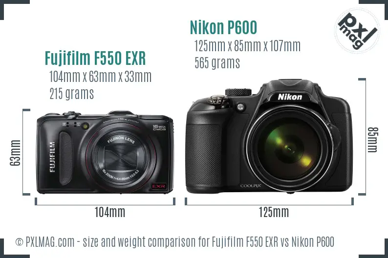 Fujifilm F550 EXR vs Nikon P600 size comparison