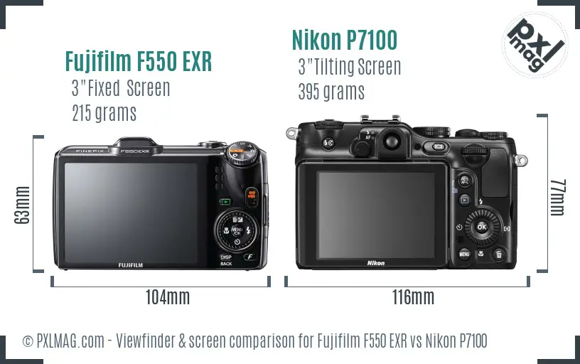 Fujifilm F550 EXR vs Nikon P7100 Screen and Viewfinder comparison