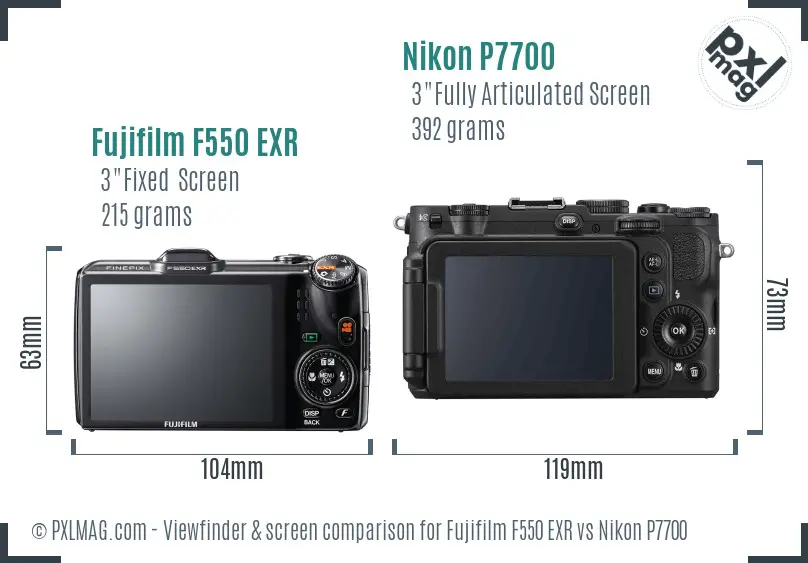 Fujifilm F550 EXR vs Nikon P7700 Screen and Viewfinder comparison