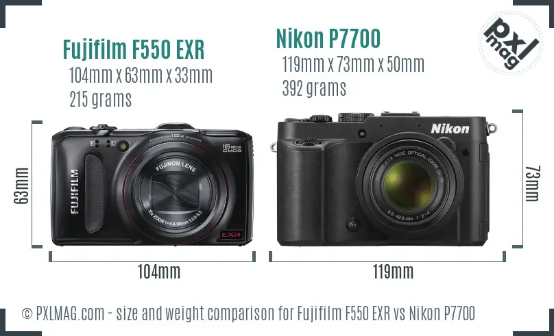 Fujifilm F550 EXR vs Nikon P7700 size comparison