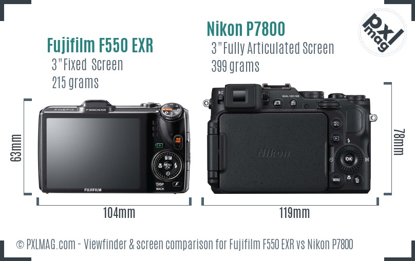 Fujifilm F550 EXR vs Nikon P7800 Screen and Viewfinder comparison