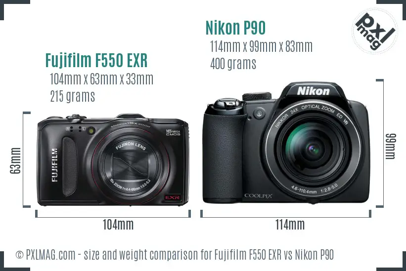 Fujifilm F550 EXR vs Nikon P90 size comparison Fujifilm F550 EXR vs Nikon P90 size comparison