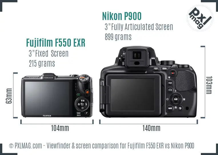 Fujifilm F550 EXR vs Nikon P900 Screen and Viewfinder comparison