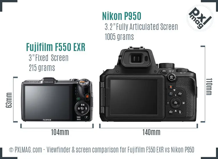Fujifilm F550 EXR vs Nikon P950 Screen and Viewfinder comparison