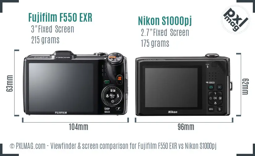 Fujifilm F550 EXR vs Nikon S1000pj Screen and Viewfinder comparison