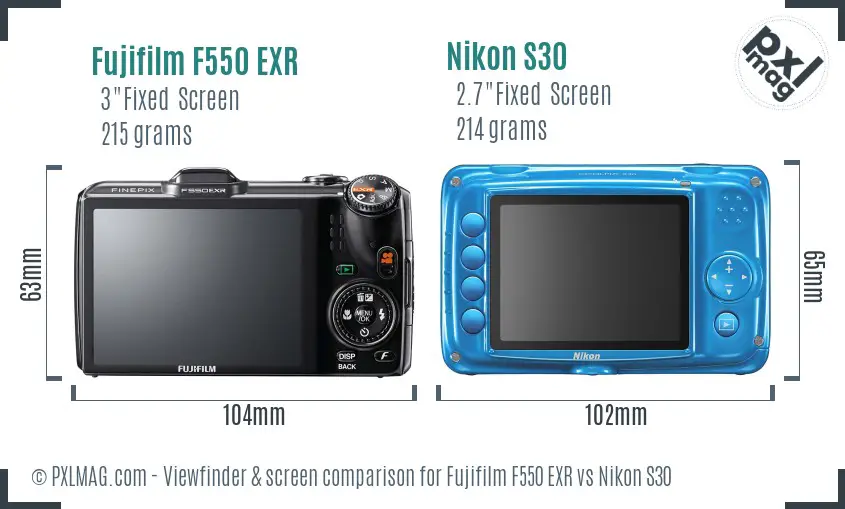 Fujifilm F550 EXR vs Nikon S30 Screen and Viewfinder comparison