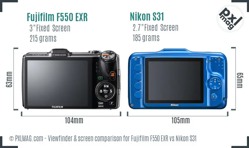 Fujifilm F550 EXR vs Nikon S31 Screen and Viewfinder comparison