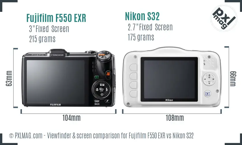 Fujifilm F550 EXR vs Nikon S32 Screen and Viewfinder comparison