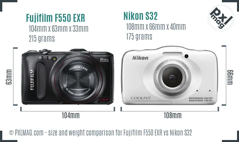 Fujifilm F550 EXR vs Nikon S32 size comparison