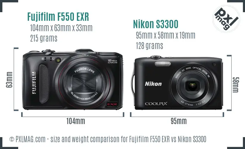 Fujifilm F550 EXR vs Nikon S3300 size comparison Fujifilm F550 EXR vs Nikon S3300 size comparison