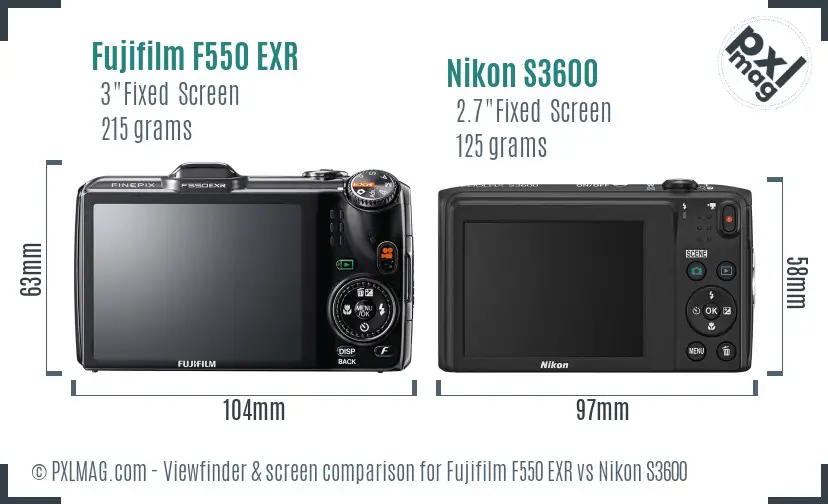 Fujifilm F550 EXR vs Nikon S3600 Screen and Viewfinder comparison Fujifilm F550 EXR vs Nikon S3600 Screen and Viewfinder comparison