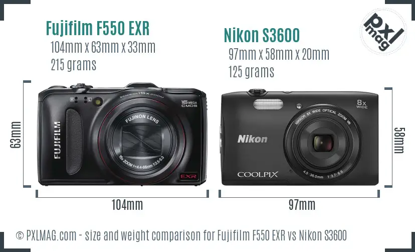 Fujifilm F550 EXR vs Nikon S3600 size comparison Fujifilm F550 EXR vs Nikon S3600 size comparison