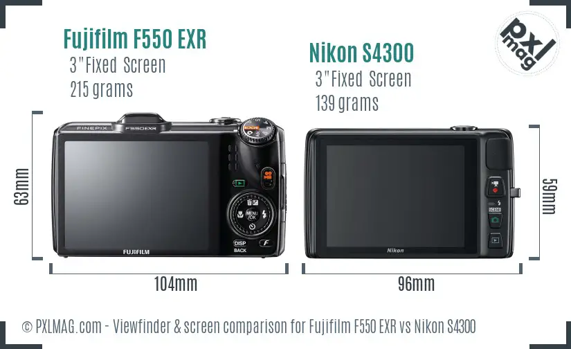 Fujifilm F550 EXR vs Nikon S4300 Screen and Viewfinder comparison Fujifilm F550 EXR vs Nikon S4300 Screen and Viewfinder comparison