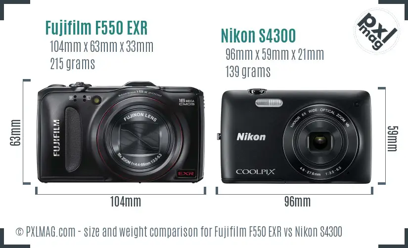 Fujifilm F550 EXR vs Nikon S4300 size comparison Fujifilm F550 EXR vs Nikon S4300 size comparison