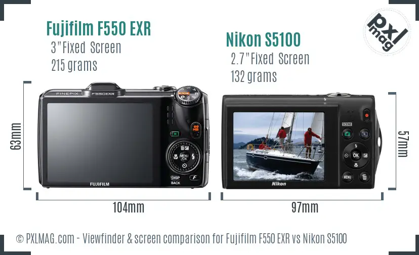 Fujifilm F550 EXR vs Nikon S5100 Screen and Viewfinder comparison