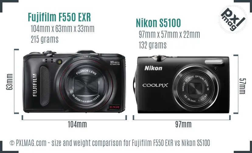 Fujifilm F550 EXR vs Nikon S5100 size comparison