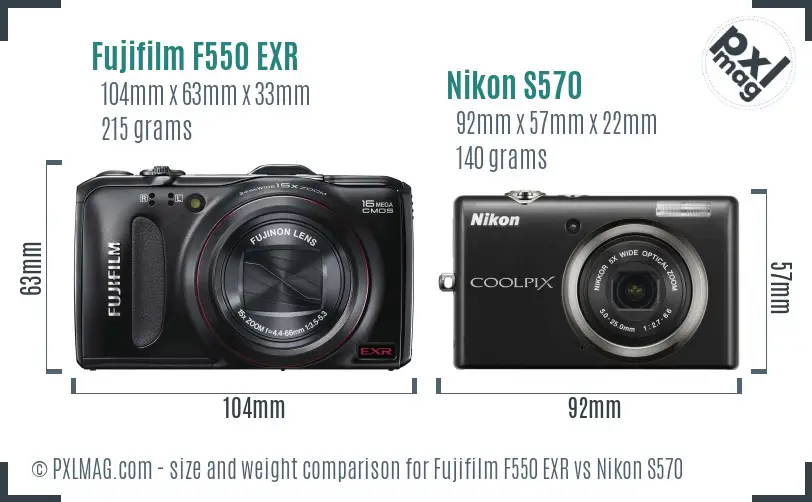 Fujifilm F550 EXR vs Nikon S570 size comparison