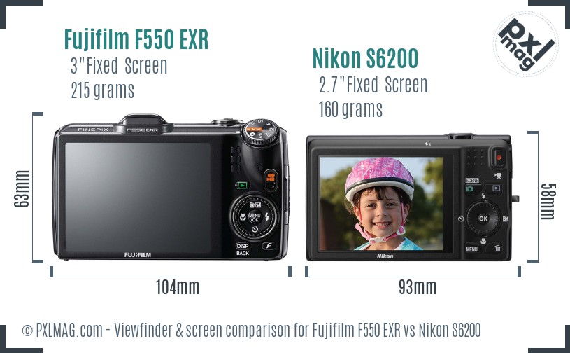 Fujifilm F550 EXR vs Nikon S6200 Screen and Viewfinder comparison