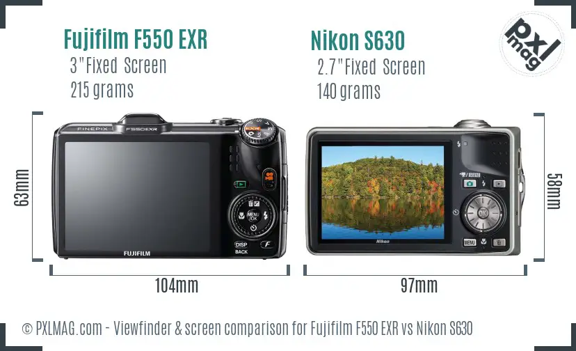 Fujifilm F550 EXR vs Nikon S630 Screen and Viewfinder comparison