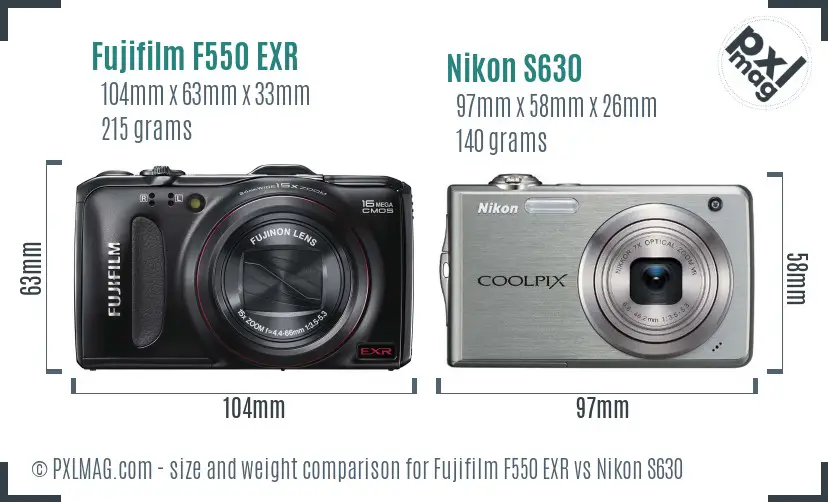 Fujifilm F550 EXR vs Nikon S630 size comparison