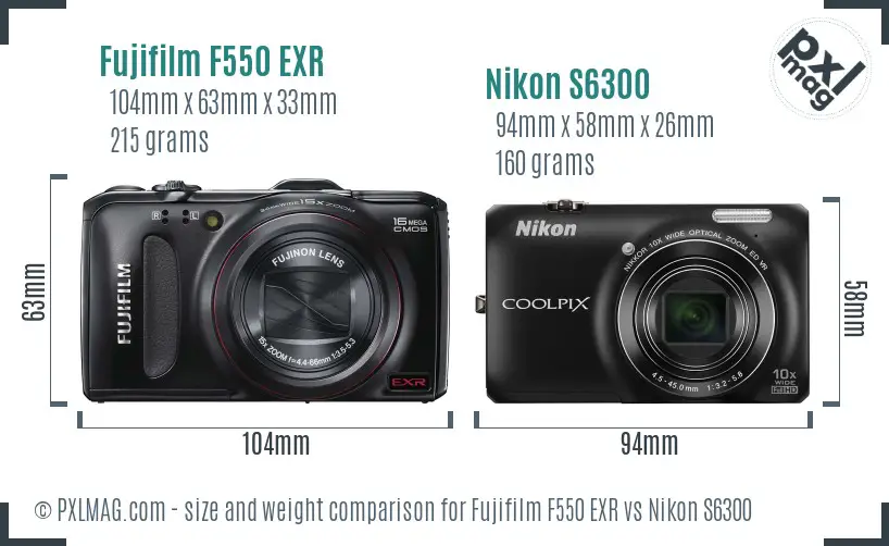 Fujifilm F550 EXR vs Nikon S6300 size comparison