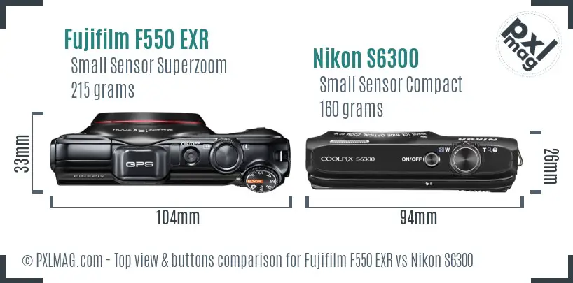 Fujifilm F550 EXR vs Nikon S6300 top view buttons comparison