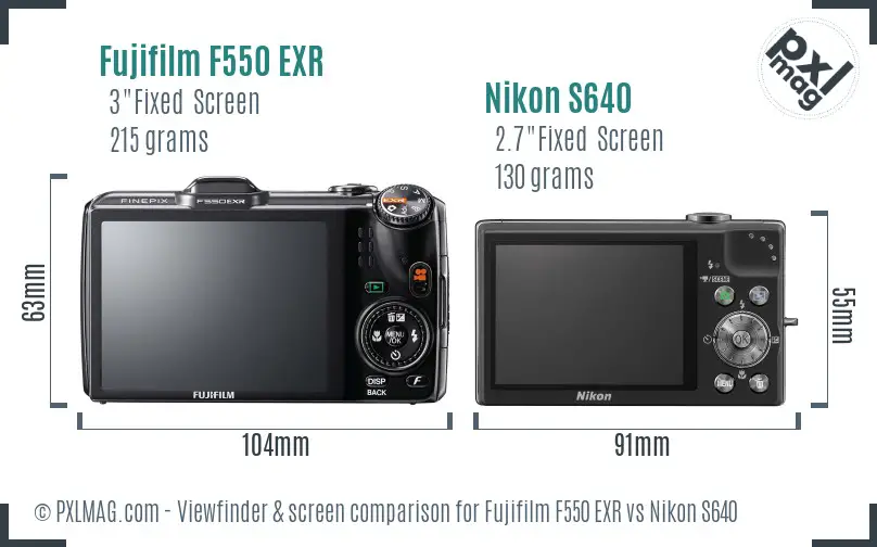 Fujifilm F550 EXR vs Nikon S640 Screen and Viewfinder comparison
