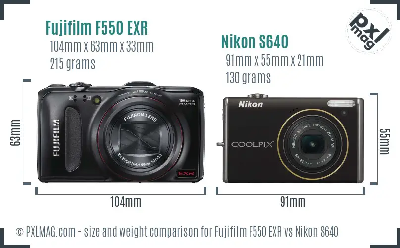 Fujifilm F550 EXR vs Nikon S640 size comparison