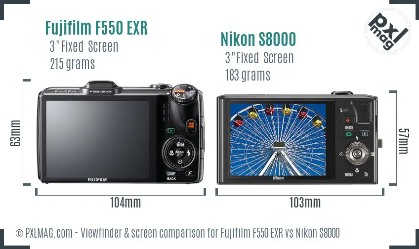 Fujifilm F550 EXR vs Nikon S8000 Screen and Viewfinder comparison