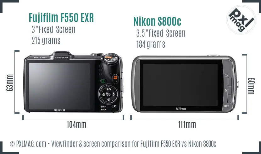 Fujifilm F550 EXR vs Nikon S800c Screen and Viewfinder comparison