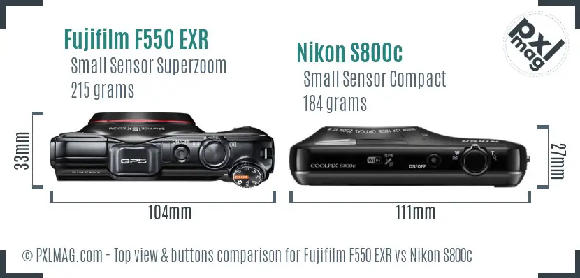 Fujifilm F550 EXR vs Nikon S800c top view buttons comparison