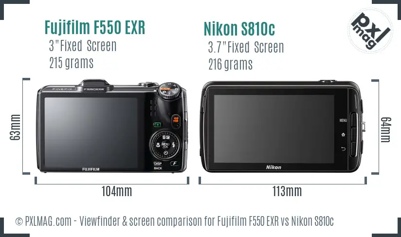 Fujifilm F550 EXR vs Nikon S810c Screen and Viewfinder comparison