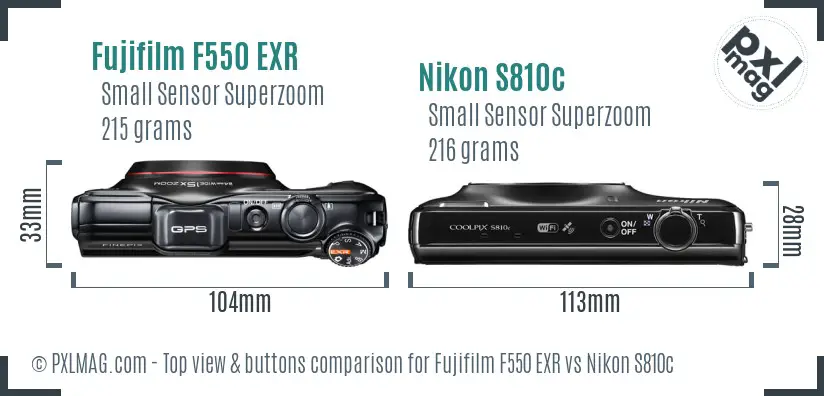 Fujifilm F550 EXR vs Nikon S810c top view buttons comparison