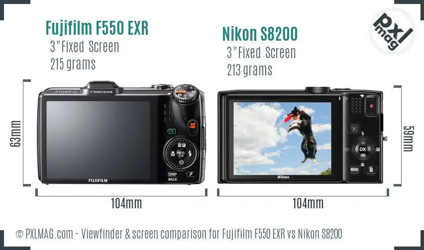Fujifilm F550 EXR vs Nikon S8200 Screen and Viewfinder comparison