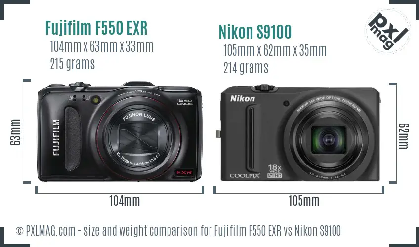 Fujifilm F550 EXR vs Nikon S9100 size comparison Fujifilm F550 EXR vs Nikon S9100 size comparison