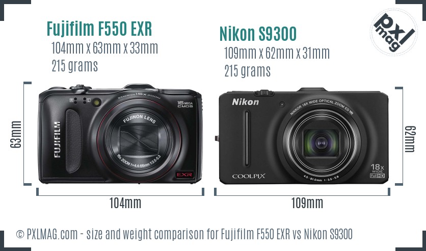 Fujifilm F550 EXR vs Nikon S9300 size comparison