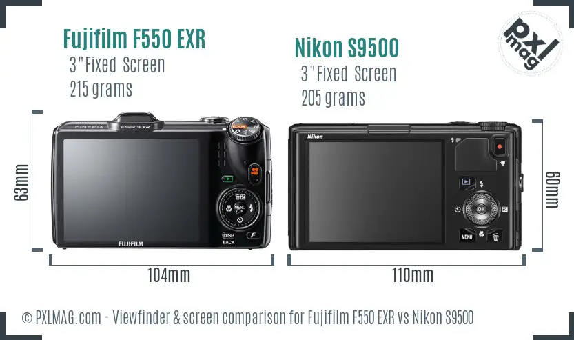 Fujifilm F550 EXR vs Nikon S9500 Screen and Viewfinder comparison